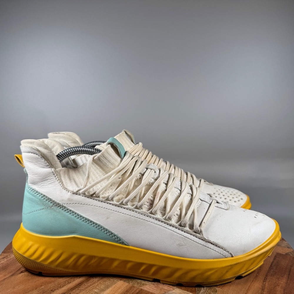 ECCO S.T.1 Leather Sneaker High Top White‎ Yellow Women US 10 EU 41